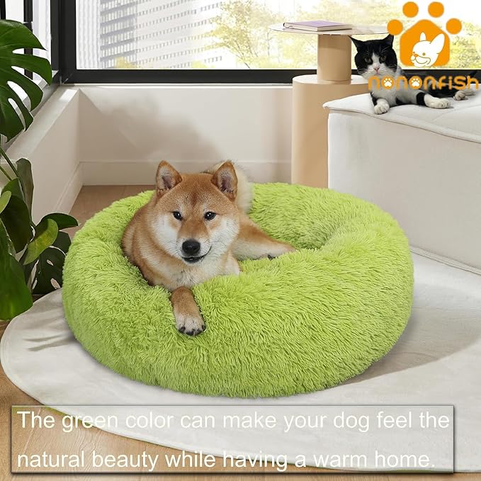 Calming Dark Gray Dog Bed for Medium Dogs - 30 Inch Washable Anti-Anxiety Bed