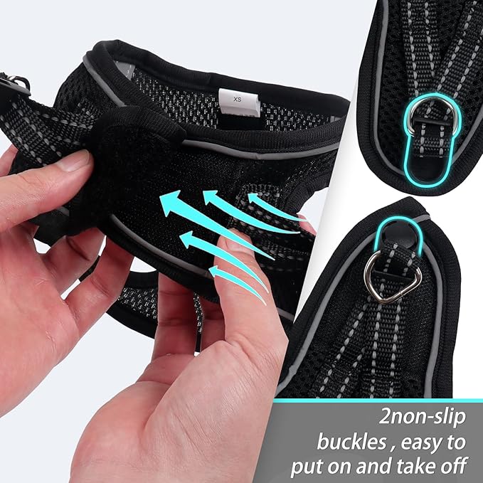 Dog Harness for Small Dogs and Leash Set, Honeycomb Grid, Reflective Lightweight Harness & Anti-Twist Pet Lead (Multi Color, Size: XS-S-M) (S, Black)