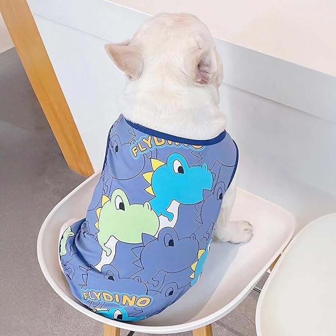 Dog Shirts for Small Medium Dogs French Bulldog Clothes,Funny Dog Dinosaur Shirts Frenchie Clothes for Pets, Breathable Puppy Sweatshirts Cotton Tank Top Costume Cats Tshirts,Blue,S