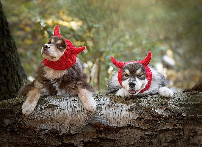 Zoo Snoods Red Devil Costume - Warm Knit Dog Snood Wrap for Pets, Neck Ear Cover Protection, Halloween Winter (Medium)