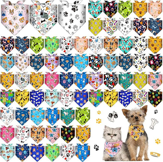 72 Pcs Dog Bandanas Bulk for Summer Adjustable Washable Pet Triangle Scarf Soft Kerchief Bib for Summer Holiday Pet Costume Accessories(Cartoon Pattern)