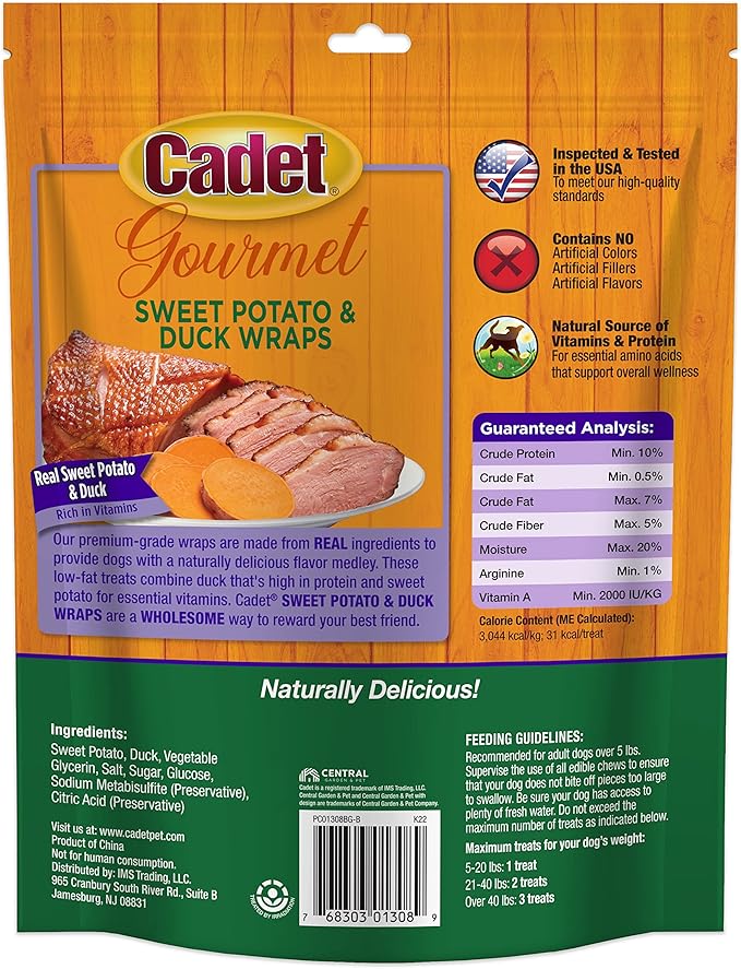 Cadet Gourmet Sweet Potato & Chicken Wraps Limited-Ingredient Dog Chews, Healthy and Natural Training Treats for Small and Large Dogs, 14 oz