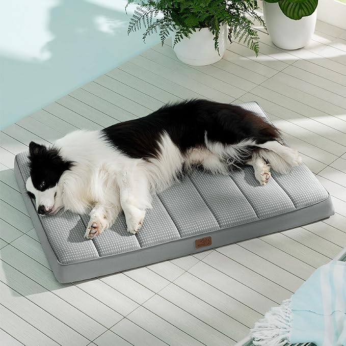 Bedsure Cooling Dog Bed for Crate - Large Orthopedic Waterproof Puppy Beds with Removable Washable Cover, Egg Crate Foam Pet Mat, Suitable for Pet Up to 50 lbs