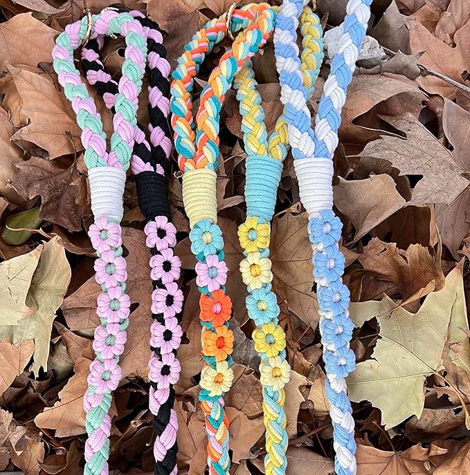Handmade 5ft Braided Cotton Dog Leash with Unique Floral Handle, Durable and Stylish, Ideal for Small to Large Dogs, Blue & Yellow Twist