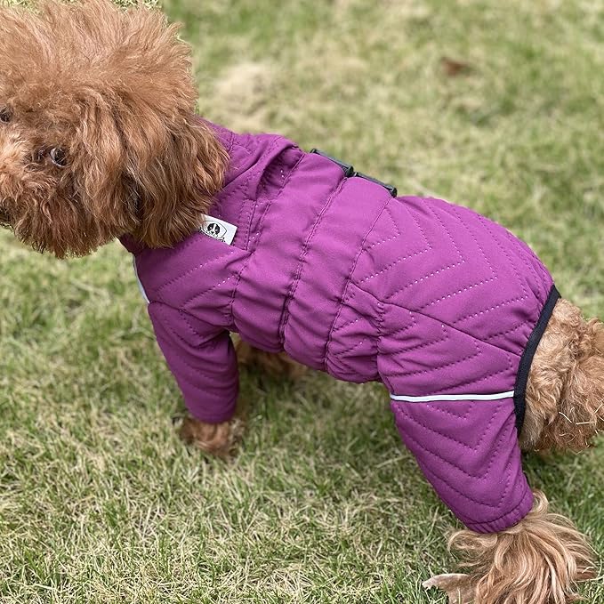 Warm Double Layers Dog Vest - 4 Legs Covered Windproof Waterproof Reflective Coat for Small Medium Large Dogs - Outdoor Skating Costume - Purple M