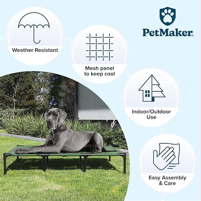 Elevated Dog Bed - 48x35.5-Inch Portable Pet Bed with Non-Slip Feet - Indoor/Outdoor Dog Bed or Puppy Cot for Pets up to 110lbs by PETMAKER (Green)