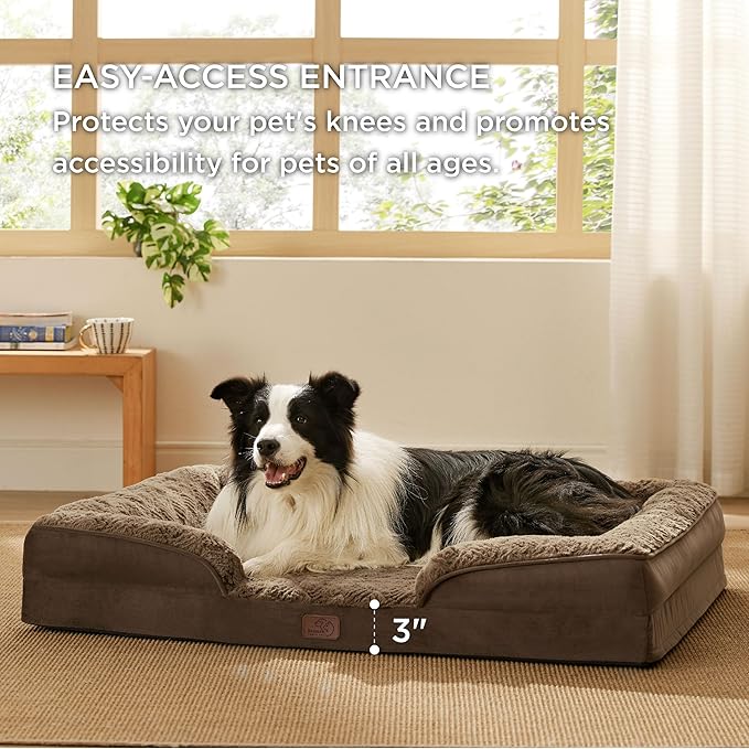 Bedsure Orthopedic Dog Beds Large Sized Dog - Washable Large Dogs Bed Waterproof, Big Comfort Pet Couch with Washable Removable Cover, Supportive Foam Pets Sofa with Nonskid Bottom, Plush-Brown