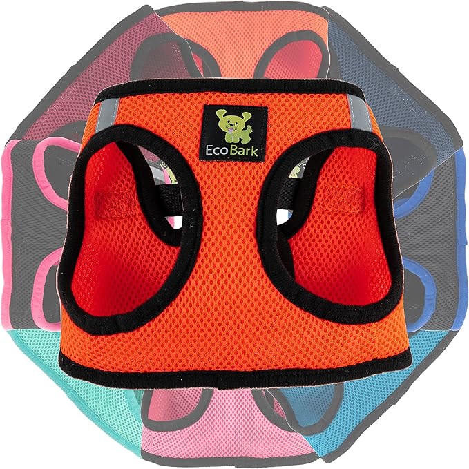 EcoBark Step in Dog Harness - Eco-Friendly Dog Harnesses for for Small & Medium Breed Dogs - Reflective and Adjustable Chest Body Halter Vest -Soft Luxurious Mesh (Orange, XL)