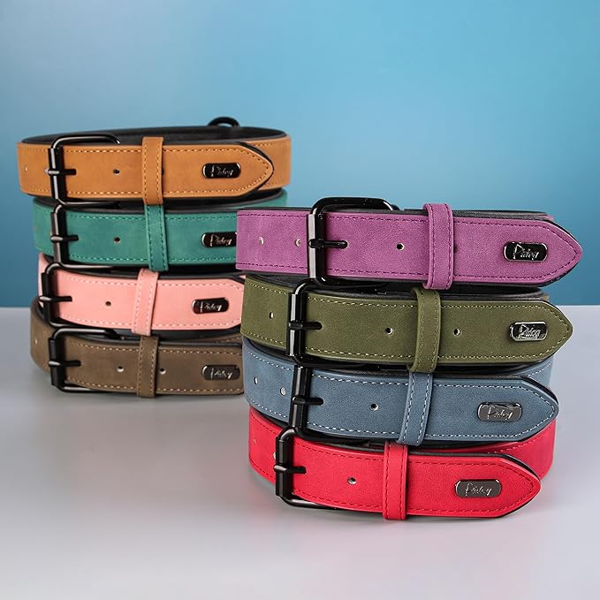Didog Soft Padded Leather Dog Collar, Breathable Heavy Duty Dog Collar Faux Leather with Adjustable Rust-Proof Metal Buckle for Small Medium Large Dogs, Pink, M Fit Neck 12-15"(13-22 lbs)