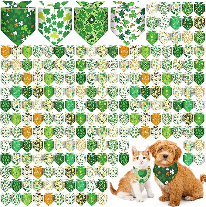 Aliceset 180 Pcs St Patrick's Day Dog Bandana Bulk Shamrock Bandanas for Dog Cute Pet Scarf Bibs Soft Triangle Scarf St Patrick Green Neckerchief for Boy and Girl, Small and Medium Pet