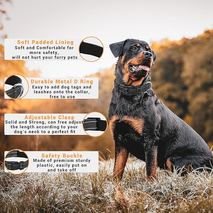 2 Pack Reflective Dog Collar with Safety Locking Buckle, Adjustable Soft Breathable Comfortable Nylon Pet Collar for Small, Medium and Large Dogs, Black, L
