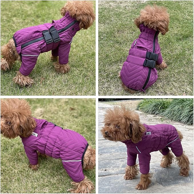 Warm Double Layers Dog Vest - 4 Legs Covered Windproof Waterproof Reflective Coat for Small Medium Large Dogs - Outdoor Skating Costume - Purple 5XL
