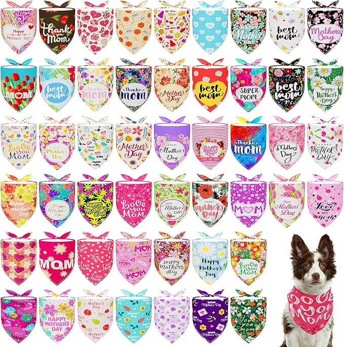 50PCS Mother’s Day Dog Bandanas for Large Extra Large XL XXL Triangle Bibs Head Scarves for Boys Girls Grooming Accessories Costume