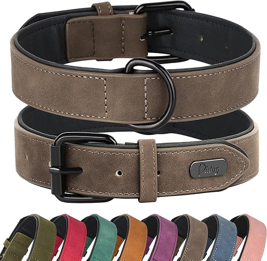 Didog Soft Padded Leather Dog Collar, Breathable Heavy Duty Dog Collar Faux Leather with Adjustable Rust-Proof Metal Buckle for Small Medium Large Dogs (XL: Total Length 24", Fit 17-21" Neck, Brown)