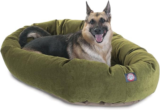Majestic Pet 52 Inch Micro Velvet Calming Dog Bed Washable 52x35x11 (inch) – Cozy Soft Round Donut Dog Bed with Spine for Head Support - Pet Bed X- Large – Fern