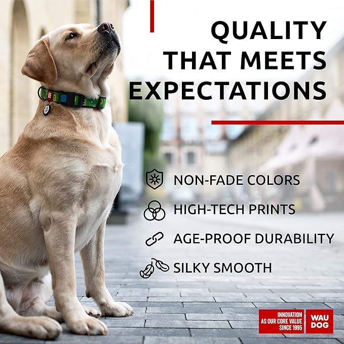 WAUDOG Nylon Dog Collar - Adjustable Dog Collar for Large Dogs, Small & Medium Dogs - Breakaway Puppy Collars for Large Breed Dogs - Boy & Girl Dog Collars with Durable Plastic Buckle and QR Dog Tag