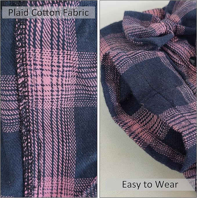 Soft Casual Dog Plaid Shirt,Gentle Dog Western Shirt Pet Clothes, Dog Cotton Shirt with Bow Tie for Wedding,Christmas Costumes (Pink&Blue, X-Small)