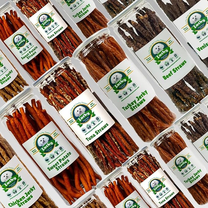 Lucky Premium Treats Tuna Jerky Straws – All Natural Single Ingredient Tuna Jerky Dog Treats and Cat Treats, Pet Treats for Dog Training with Rich Source of Omega-3 (13 oz)