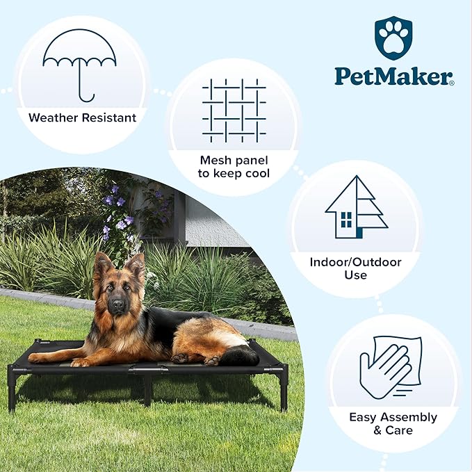 PETMAKER Elevated Dog Bed - 36x30-Inch Portable Pet Bed with Non-Slip Feet - Indoor/Outdoor Dog Cot or Puppy Mattress for Pets up to 80lbs (Black)
