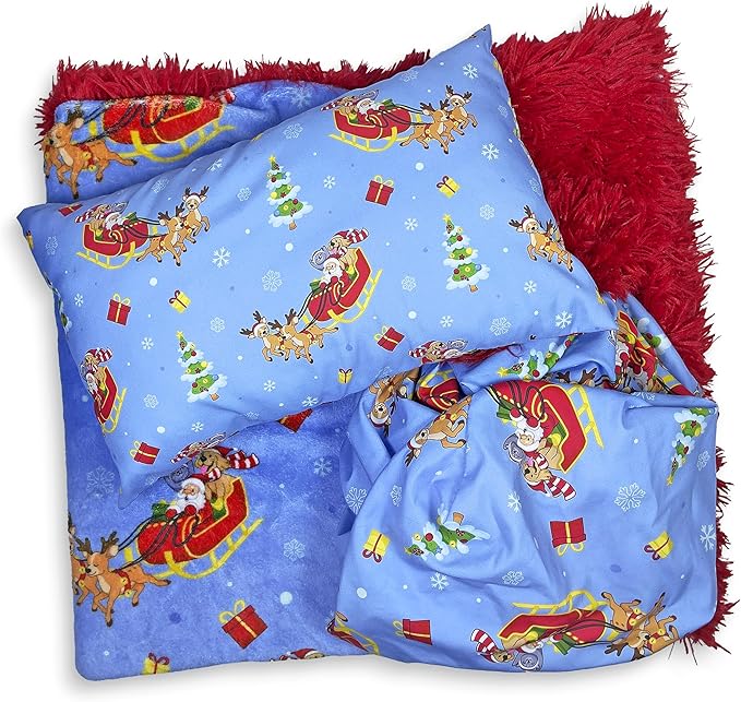 Santa's Helpers Bedding Set - Soft Shag & Fleece Reversible Blanket, Plush Pillow, Cute Fitted Sheet for Comfort - Oeko-Tex 100 Certified, Safe & Gentle for Pets (Standard)
