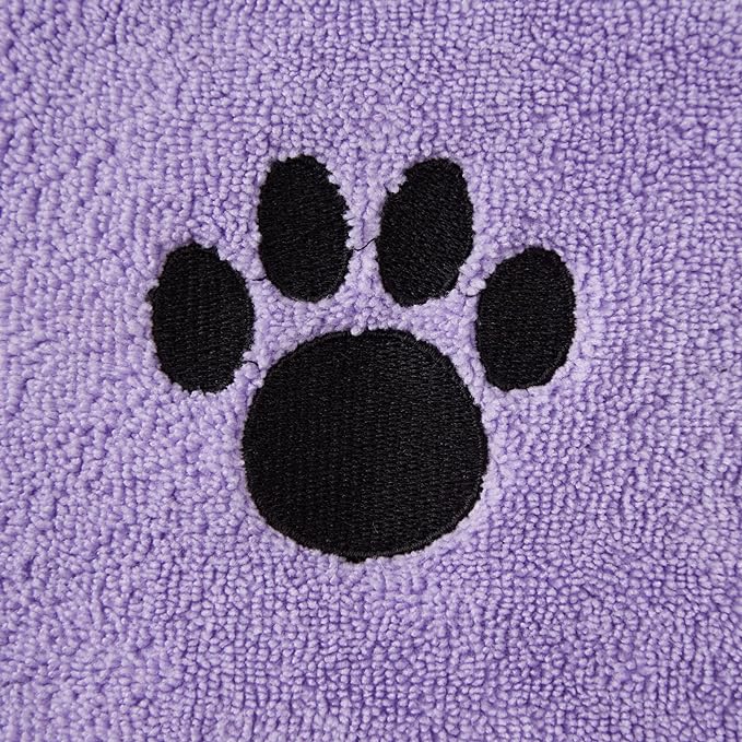 Bone Dry Pet Robe Collection, Embroidered Absorbent Microfiber Bath Robe with Adjustable Closure, for Dogs & Cats, Large, Lavender