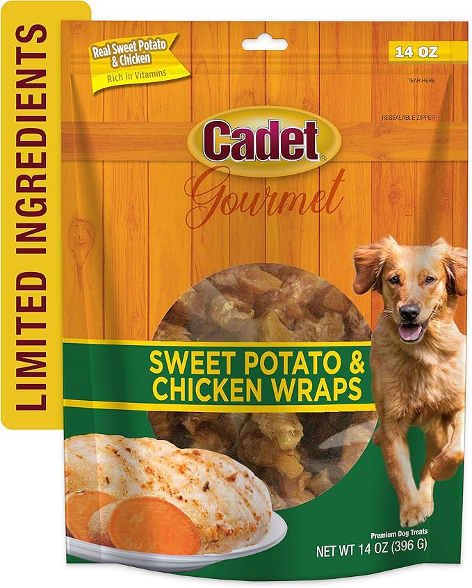 Cadet Gourmet Sweet Potato & Chicken Wraps Limited-Ingredient Dog Chews, Healthy and Natural Training Treats for Small and Large Dogs, 14 oz.