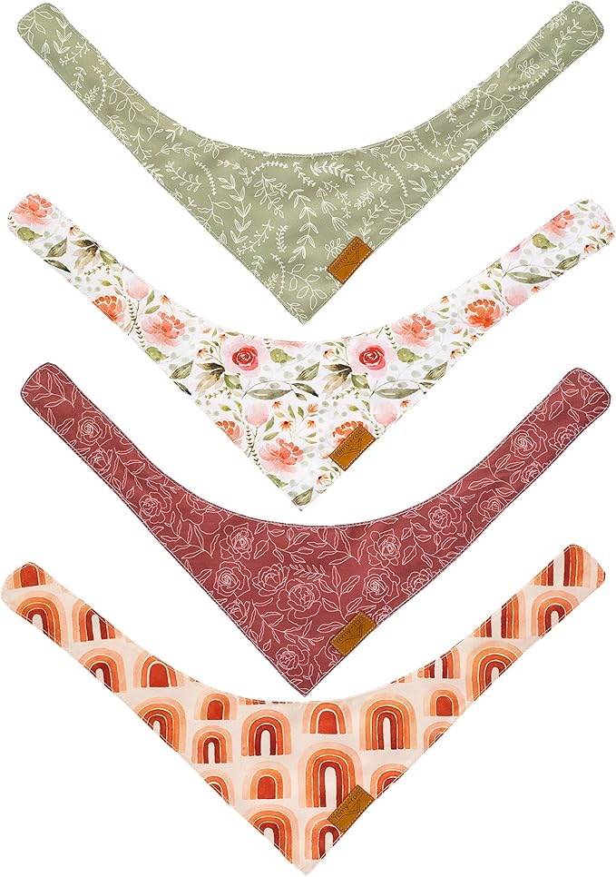 Remy+Roo Large Spring Bandanas - 4 Pack Rubi Set | Premium Durable Adjustable Polyester Fabric | Patented Shape Girl Dog Bandana, Floral Dog Bandana
