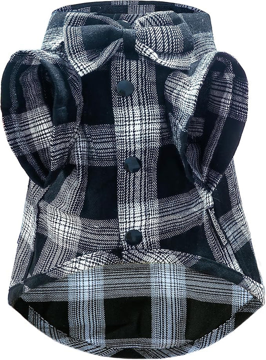 Soft Casual Dog Plaid Shirt,Gentle Dog Western Shirt Pet Clothes, Dog Cotton Shirt with Bow Tie for Wedding,Christmas Costumes (Small, White&Black)