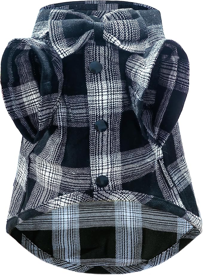 Soft Casual Dog Plaid Shirt,Gentle Dog Western Shirt Pet Clothes, Dog Cotton Shirt with Bow Tie for Wedding,Christmas Costumes (Large, White&Black)