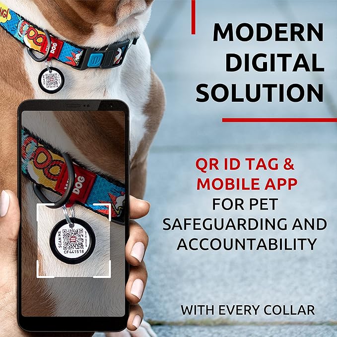 WAUDOG Nylon Dog Collar - Adjustable Dog Collar for Large Dogs, Small & Medium Dogs - Breakaway Puppy Collars for Large Breed Dogs - Boy & Girl Dog Collars with Durable Plastic Buckle and QR Dog Tag