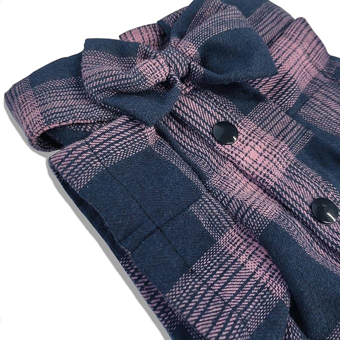 Soft Casual Dog Plaid Shirt,Gentle Dog Western Shirt Pet Clothes, Dog Cotton Shirt with Bow Tie for Wedding,Christmas Costumes (Pink&Blue, X-Small)