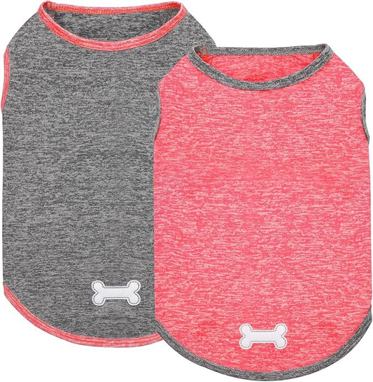 KYEESE 2 Pack Dog Shirts for Small Dogs Quick Dry Soft Stretchy Dogs T-Shirts with Reflective Label Tank Top Sleeveless Vest Sun Protection Pet Clothes Puppy Shirt, Coral Red+Grey, S
