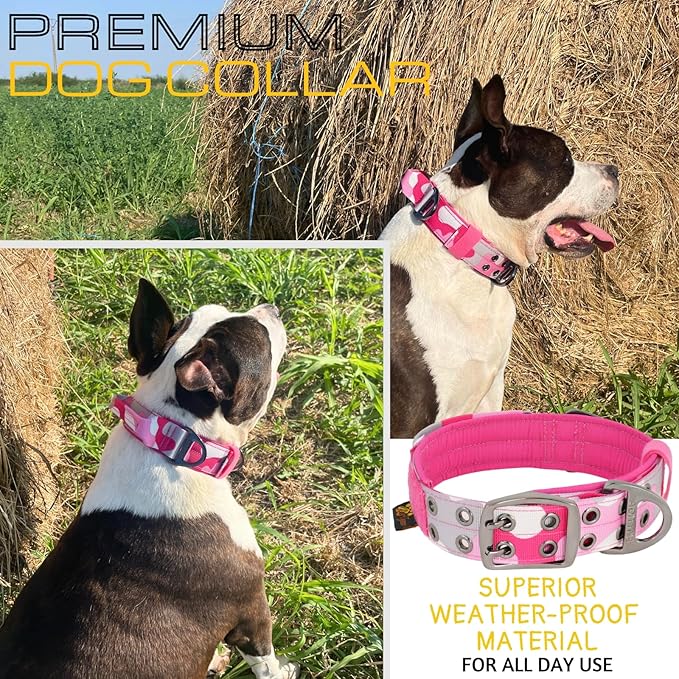 ADITYNA Heavy Duty Dog Collar for Medium Dogs - Camo Pink Collar with Handle for Training, and Walking - Wide, Thick, Tactical, Soft Neoprene Padded
