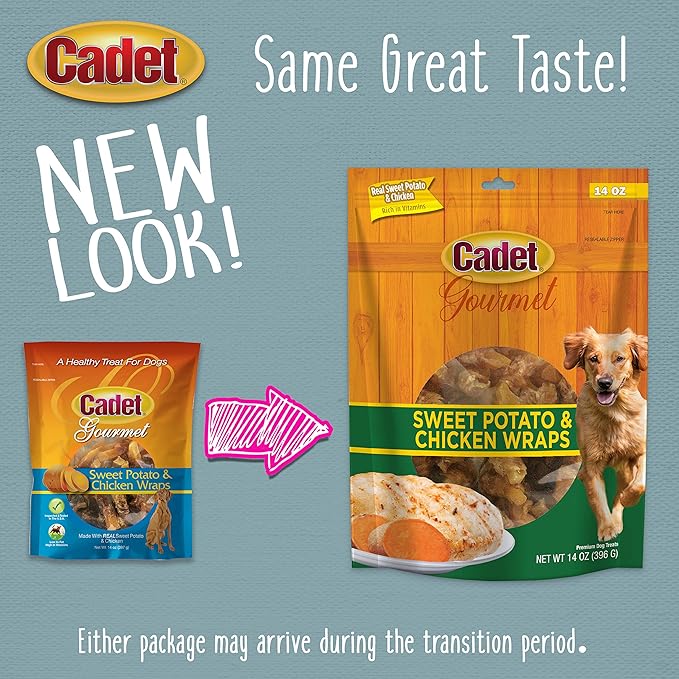 Cadet Gourmet Sweet Potato & Chicken Wraps Limited-Ingredient Dog Chews, Healthy and Natural Training Treats for Small and Large Dogs, 14 oz.
