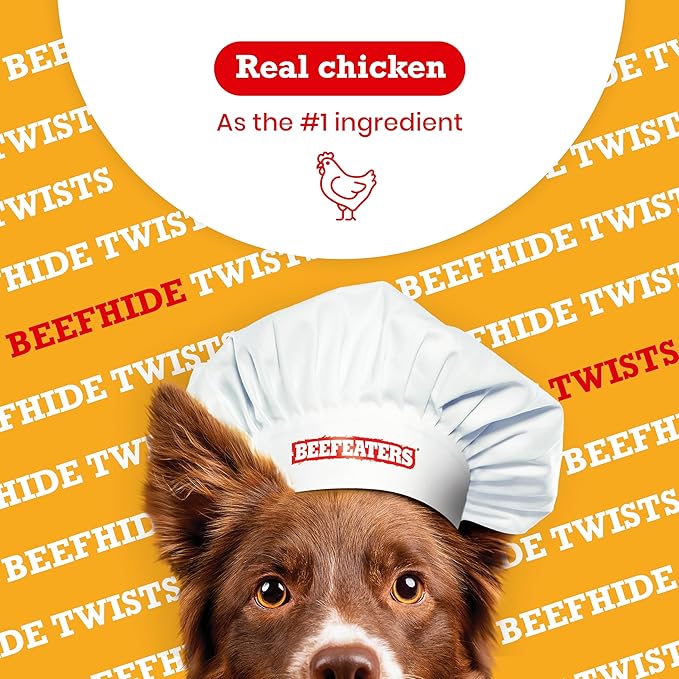 Beefeaters Dog Treats - Beefhide 5in Twist with Chicken 1.41oz, Case of 12 | High Protein, Low Fat, Enriched with Vitamins & Minerals | Promotes Clean Teeth | Dog Training Treats for All Dog Sizes