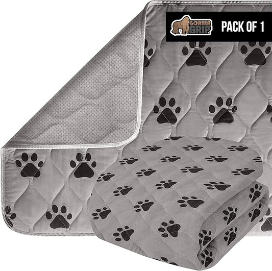 GORILLA GRIP Washable Puppy Pads, 28x18, Slip Resistant Dog Crate Mat, Waterproof Cloth Pee Pad for Training Puppies in Playpen, Reusable Pet Incontinence Blanket, Protects Sofa, Furniture, Floors
