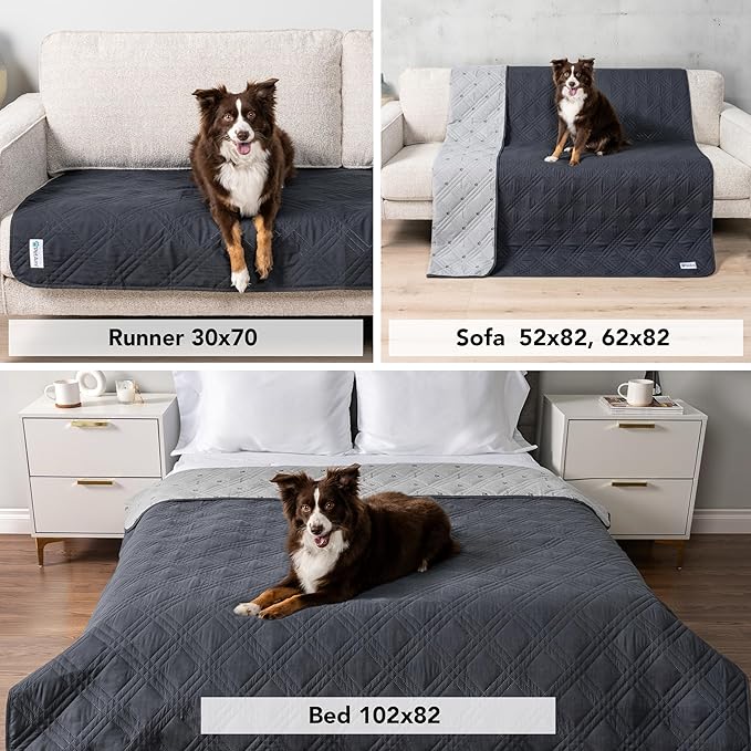 PetAmi Waterproof Dog Bed Cover, Reversible Furniture Protector for Cats & Dogs, Washable Blanket for Couch Seat, 102x82 Gray
