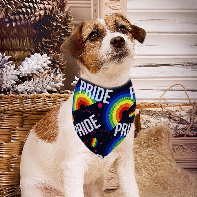 10PCS Pride Day Dog Bandanas with Rainbow Color for XXS XS Small Dog Triangle Bibs Scarves Boys and Girls Gay Pride with Love is Love Kiss Me Grooming Accessories Costume