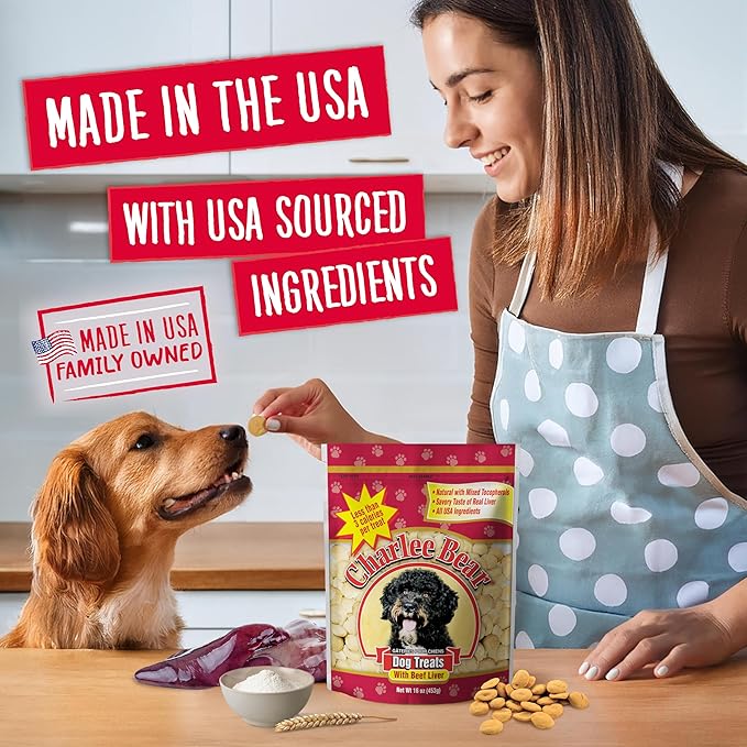 Charlee Bear Original Crunch Beef Liver Dog Treats, 16 oz (2-Pack) - Made in The USA, Natural Training Treats for Dogs