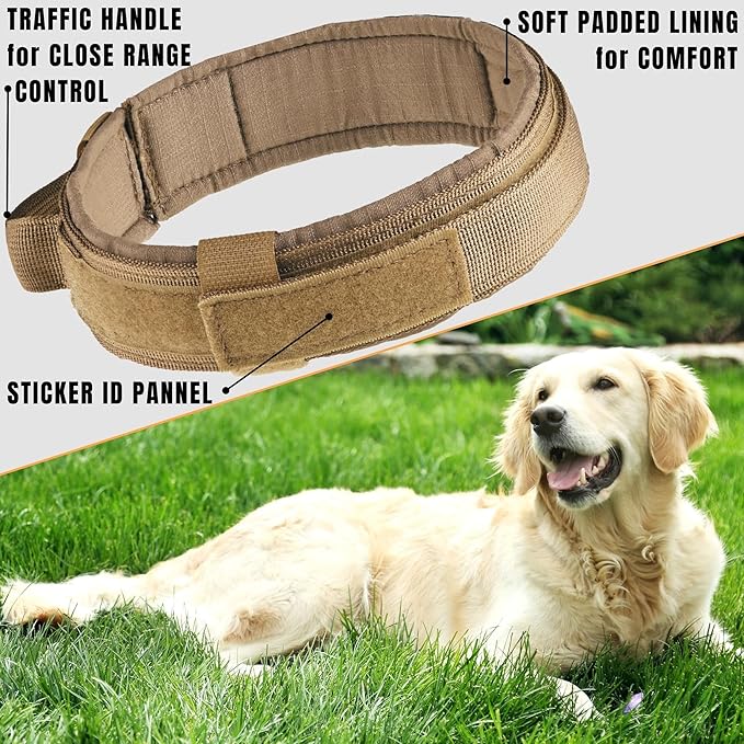 ADITYNA Tactical Dog Collar for Medium Dogs - Soft Padded, Heavy Duty, Service, Adjustable, Military, K9 Medium Collar with Handle for Training and Walking
