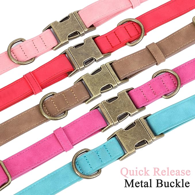 Soft Leather Dog Collar for Small Medium Large Dogs, Heavy Duty Dog Collar Leather with Quick Release Metal Buckle, Durable & Adjustable for Small Dogs Walking (Pink, S)