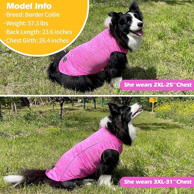 KYEESE Dog Shirt for Large Dogs Quick Dry Soft Breathable Dog T-Shirt with Reflective Stripe Lightweight Tank Top Summer Stretchy Sleeveless Vest, Rose Red, 3XL