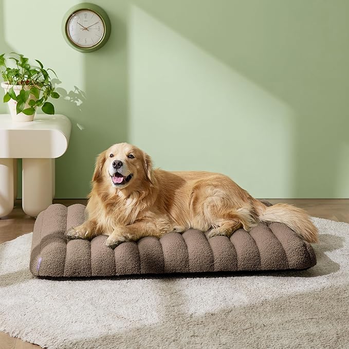Lesure Cute Orthopedic Dog Bed for Extra Large Dogs, XL Waterproof Chic Flat Pet Beds with Removable Washable Cover, Fuzzy Thick Egg Crate Foam Pet Mat for Indoor Use (44" x 32", Brown)