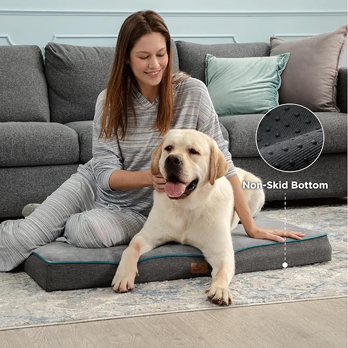 Bedsure Memory Foam Dog Crate Bed for Extra Large Dogs - XL Orthopedic Waterproof Pet Beds with Removable Washable Water-Resistant Cover and Nonskid Bottom - Plush Flannel Fleece Top Pet Mat, Grey
