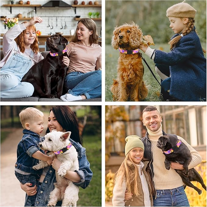 Dog Collar, Cute Floral Puppy Collar for Boys Girls Small Medium Large Dogs, Adjustable Soft Pet Collar Fancy Floral with Quick Release Buckle for Males Females, Colourful Floral,S