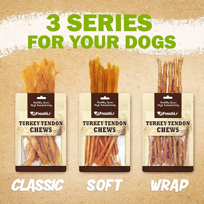 Afreschi Soft Turkey Tendon Strip 3.5 oz, Dog Treats for Soft Series, All Natural Human Grade Dog Treat, Suitable for Training chew, Turkey Sourced from USA, Rawhide Alternative, Soft Stick