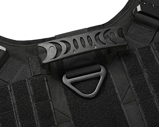 Tactical Dog Harness Vest with Handle Military Working Training Molle Vest with Metal Buckles & Loop Panels for Large Dogs for Walking Hiking Hunting Training Free Bungee Dog Leash (Black L)