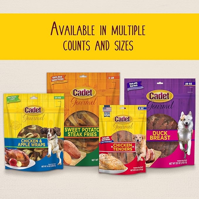 Cadet Gourmet Sweet Potato & Chicken Wraps Limited-Ingredient Dog Chews, Healthy and Natural Training Treats for Small and Large Dogs, 14 oz.