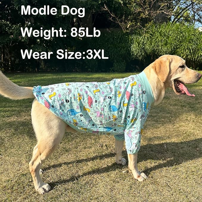 Dog T-Shirts - Dinosaur Unicorn Pattern, Rainbow, Unisex Dog Clothes - Breathable Stretchy Cotton - Large, Medium, Small