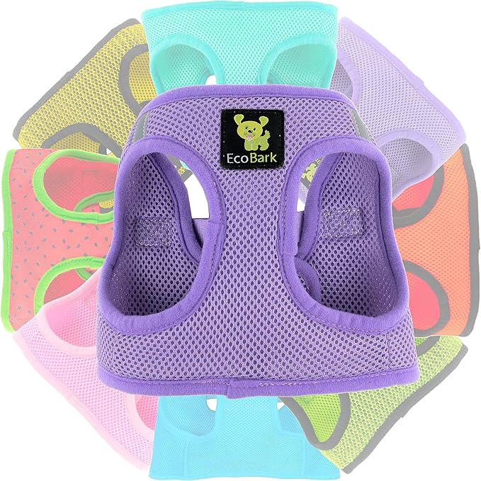 EcoBark Small Dog Harness - Step in Reflective Soft Luxury Mesh Ultra Padded Harness for Puppies, Toy Breeds, and Small Dogs - Comfortable & Secure Halter - Adjustable Pet Vest Wrap (Small, Lavender)
